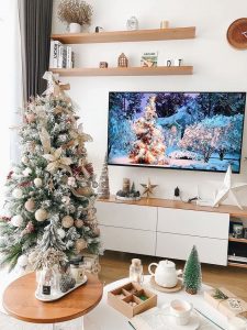 custom tv cabinet decorated for christmas